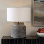 Uttermost Benedet 23.25in Table Lamp | Distressed Gray Ceramic and Antique Brass | Living Room & Bedside | 18 x 18 x 23.25 in | Model 30763