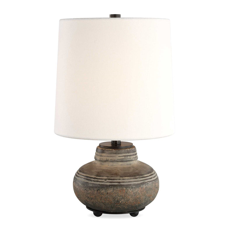 Uttermost Wester 18.25in Table Lamp | Distressed Gray Ceramic and Antique Brass | Living Room & Bedside | 11 x 11 x 18.25 in | Model 30765-1