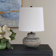 Uttermost Wester 18.25in Table Lamp | Distressed Gray Ceramic and Antique Brass | Living Room & Bedside | 11 x 11 x 18.25 in | Model 30765-1