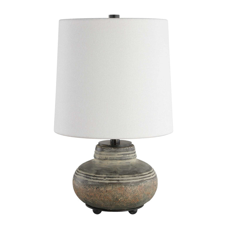 Uttermost Wester 18.25in Table Lamp | Distressed Gray Ceramic and Antique Brass | Living Room & Bedside | 11 x 11 x 18.25 in | Model 30765-1