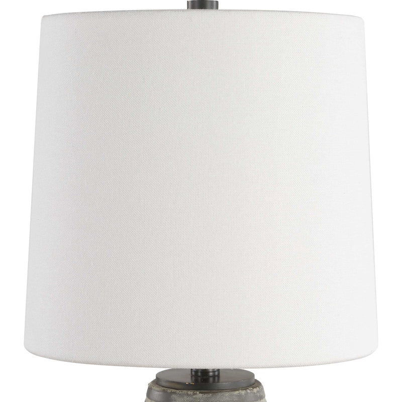 Uttermost Wester 18.25in Table Lamp | Distressed Gray Ceramic and Antique Brass | Living Room & Bedside | 11 x 11 x 18.25 in | Model 30765-1