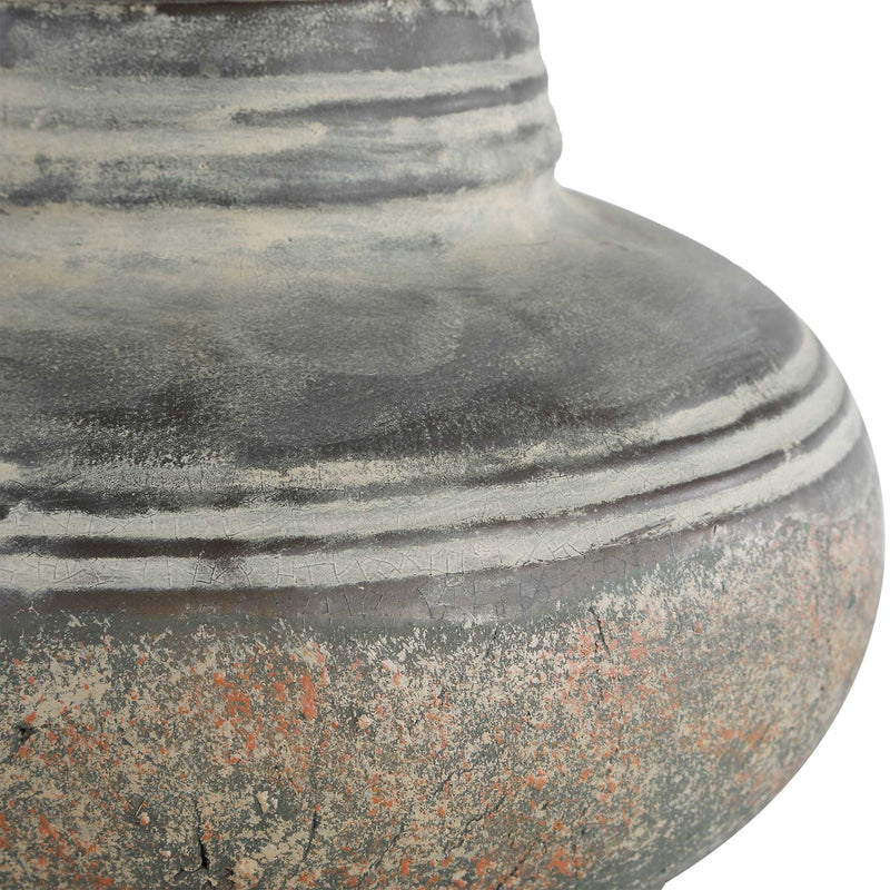 Uttermost Wester 18.25in Table Lamp | Distressed Gray Ceramic and Antique Brass | Living Room & Bedside | 11 x 11 x 18.25 in | Model 30765-1