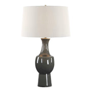 Uttermost Tennille 19in 1-Light Table Lamp | Warm Gray Ceramic and Antique Brass | Living Room & Bedroom | 19 x 19 x 31 in | Model 30771