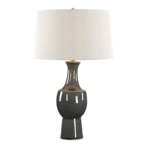 Uttermost Tennille 19in 1-Light Table Lamp | Warm Gray Ceramic and Antique Brass | Living Room & Bedroom | 19 x 19 x 31 in | Model 30771