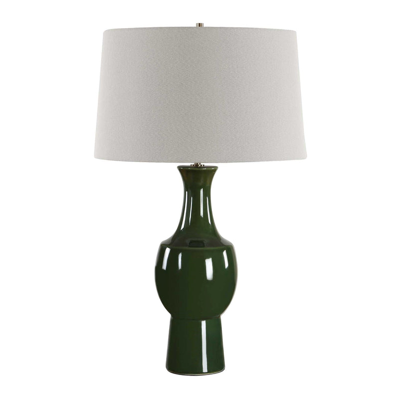 Uttermost Tennille 19in 1-Light Table Lamp | Deep Green Ceramic and Antique Brass | Living Room & Bedroom | 19 x 19 x 31 in | Model 30772