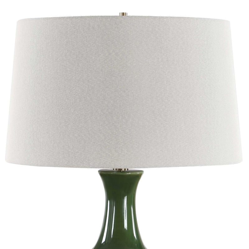 Uttermost Tennille 19in 1-Light Table Lamp | Deep Green Ceramic and Antique Brass | Living Room & Bedroom | 19 x 19 x 31 in | Model 30772