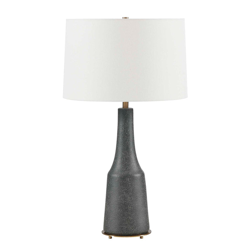 Uttermost Slovis 16in 1-Light Table Lamp | Dark Charcoal Gray Ceramic and Antique Brass | Living Room & Bedroom | 16 x 16 x 28.25 in | Model 30810-1