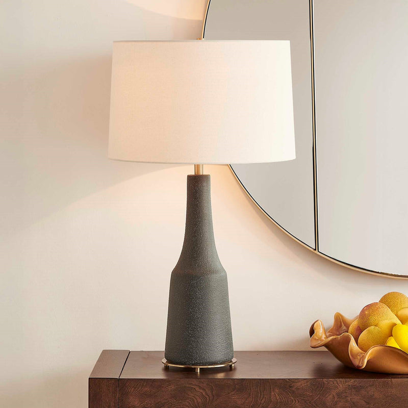 Uttermost Slovis 16in 1-Light Table Lamp | Dark Charcoal Gray Ceramic and Antique Brass | Living Room & Bedroom | 16 x 16 x 28.25 in | Model 30810-1