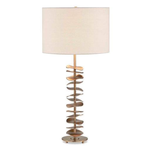 Uttermost Akoa 30.5in 1-Light Table Lamp | Sculptural Antique Brass and Warm White Linen | Living Room & Bedroom | 15 x 15 x 30.5 in | Model 30811-1