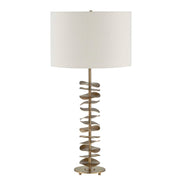 Uttermost Akoa 30.5in 1-Light Table Lamp | Sculptural Antique Brass and Warm White Linen | Living Room & Bedroom | 15 x 15 x 30.5 in | Model 30811-1