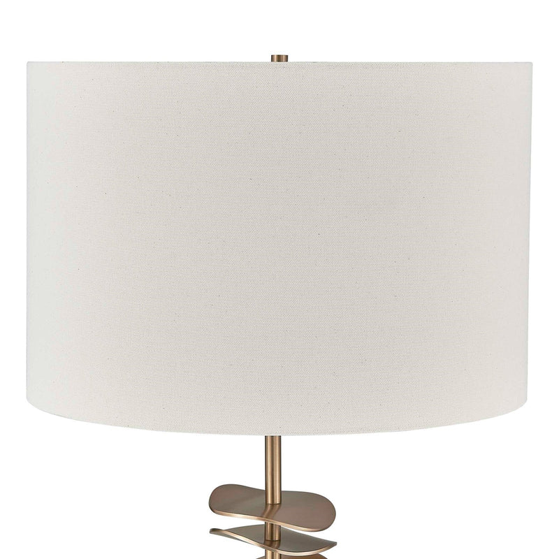 Uttermost Akoa 30.5in 1-Light Table Lamp | Sculptural Antique Brass and Warm White Linen | Living Room & Bedroom | 15 x 15 x 30.5 in | Model 30811-1