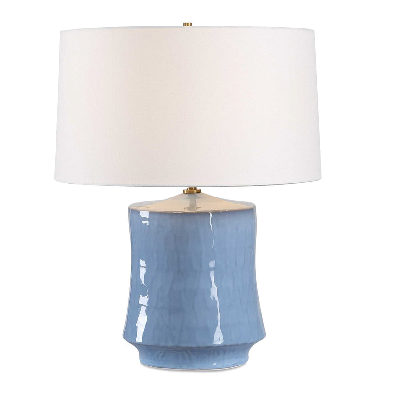 Uttermost Kamara 23in 1-Light Table Lamp | Powder Blue Ceramic and Antique Brass | Living Room & Bedroom | 18 x 18 x 23 in | Model 30818