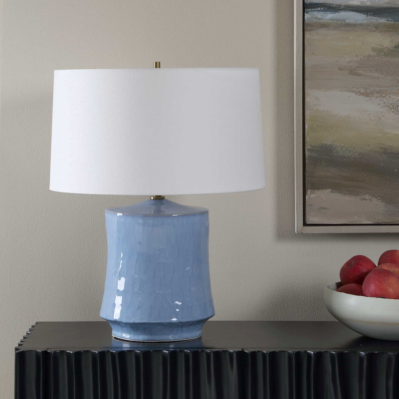 Uttermost Kamara 23in 1-Light Table Lamp | Powder Blue Ceramic and Antique Brass | Living Room & Bedroom | 18 x 18 x 23 in | Model 30818