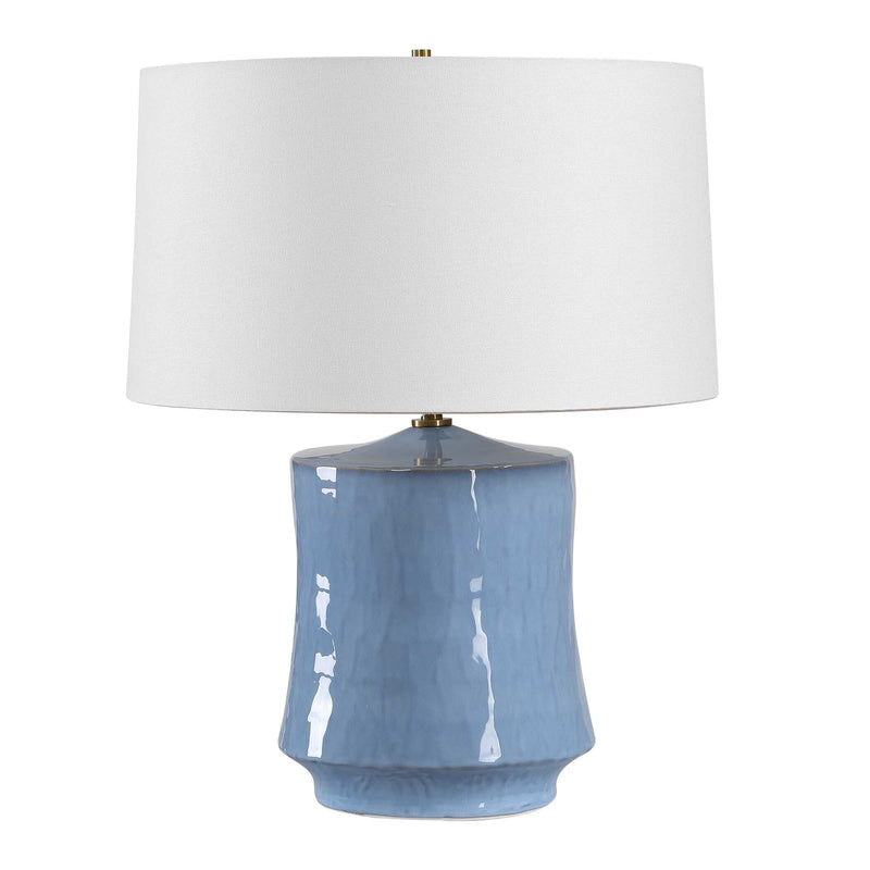 Uttermost Kamara 23in 1-Light Table Lamp | Powder Blue Ceramic and Antique Brass | Living Room & Bedroom | 18 x 18 x 23 in | Model 30818