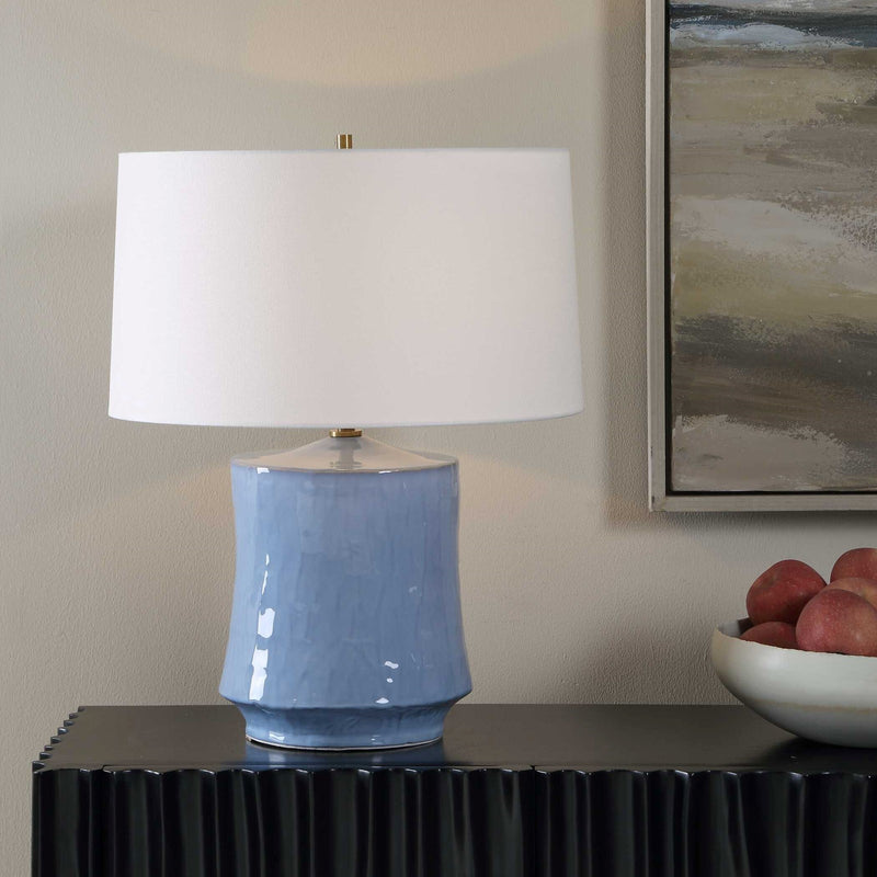 Uttermost Kamara 23in 1-Light Table Lamp | Powder Blue Ceramic and Antique Brass | Living Room & Bedroom | 18 x 18 x 23 in | Model 30818