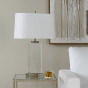 Uttermost Genevieve 28.75in 1-Light Table Lamp | Crystal and Antique Brass Iron with White Linen Shade | Living Room & Bedroom | Model 30840