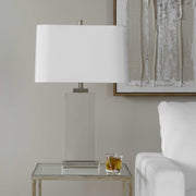 Uttermost Genevieve 28.75in 1-Light Table Lamp | Crystal and Antique Brass Iron with White Linen Shade | Living Room & Bedroom | Model 30840