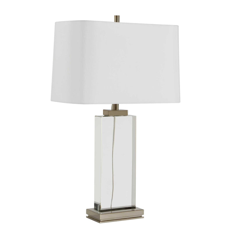 Uttermost Genevieve 28.75in 1-Light Table Lamp | Crystal and Antique Brass Iron with White Linen Shade | Living Room & Bedroom | Model 30840