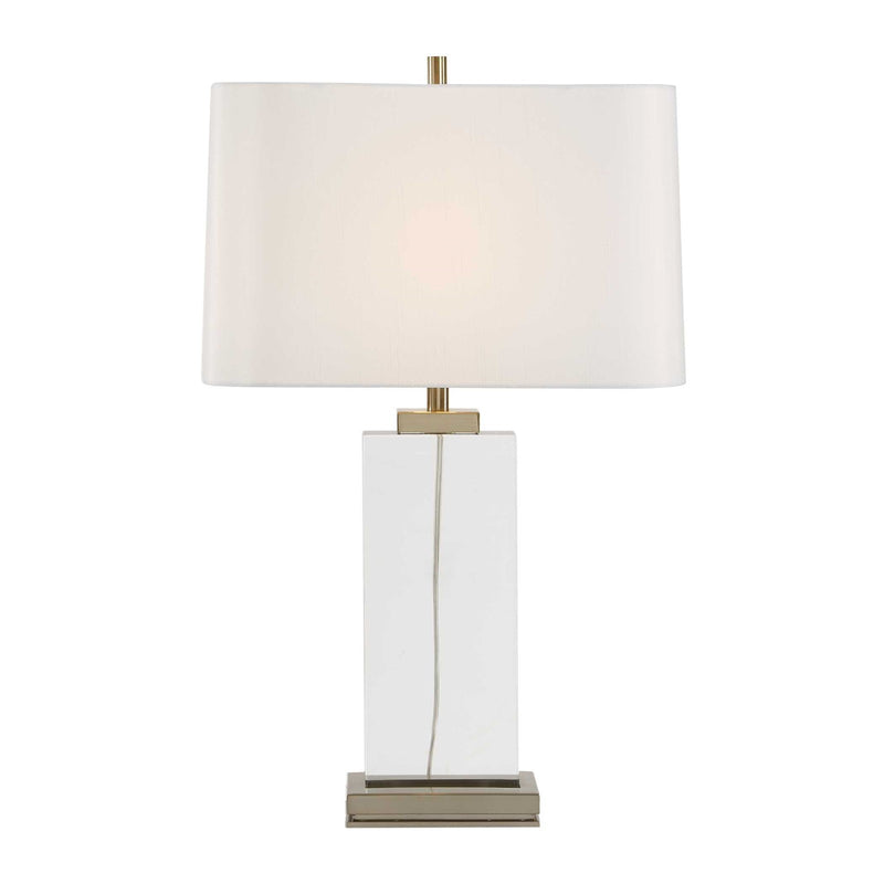 Uttermost Genevieve 28.75in 1-Light Table Lamp | Crystal and Antique Brass Iron with White Linen Shade | Living Room & Bedroom | Model 30840
