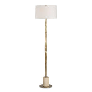 Uttermost Halen 64.25in 1-Light Floor Lamp | Antique Brass and Travertine with White Linen Shade | Living Room & Reading Nook | Model 30841