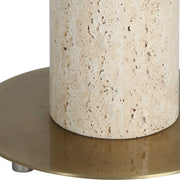 Uttermost Halen 64.25in 1-Light Floor Lamp | Antique Brass and Travertine with White Linen Shade | Living Room & Reading Nook | Model 30841