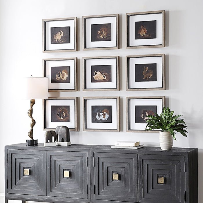 Uttermost Resting Bunny Framed Prints Set of 9