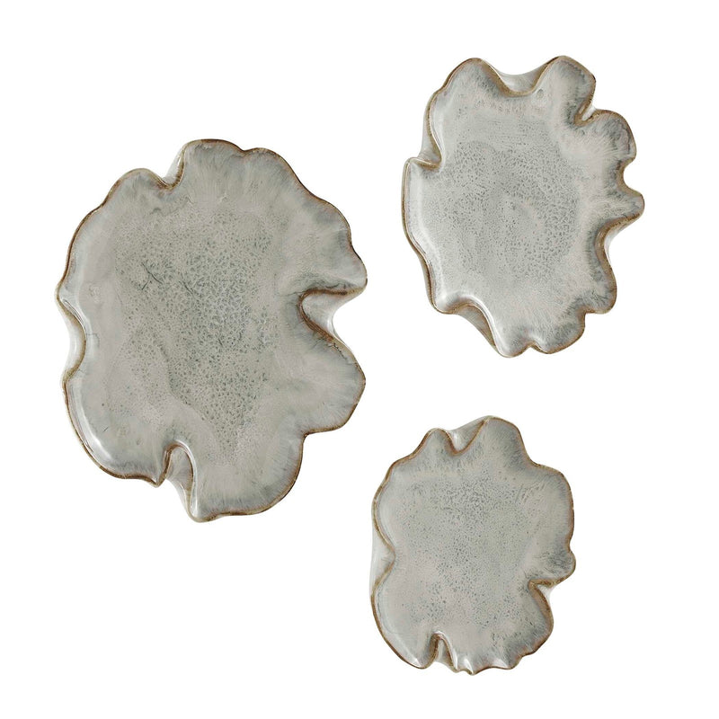 Uttermost Selene 16.1in Gray Earthenware Wall Decor S/3 | Mottled Glaze with Caramel Edging | Living Room & Entryway Accent | Model 3513