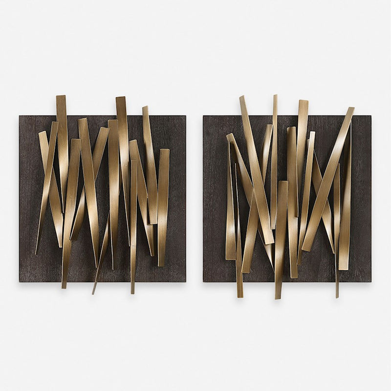 Uttermost Crosshatch Metal Wall Decor Set of 2, Antique Gold - 4382