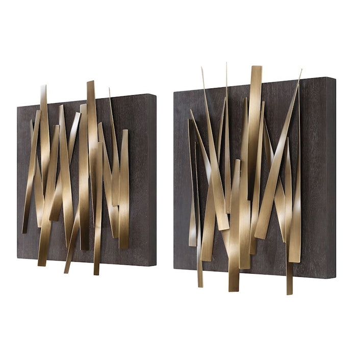 Uttermost Crosshatch Metal Wall Decor Set of 2, Antique Gold