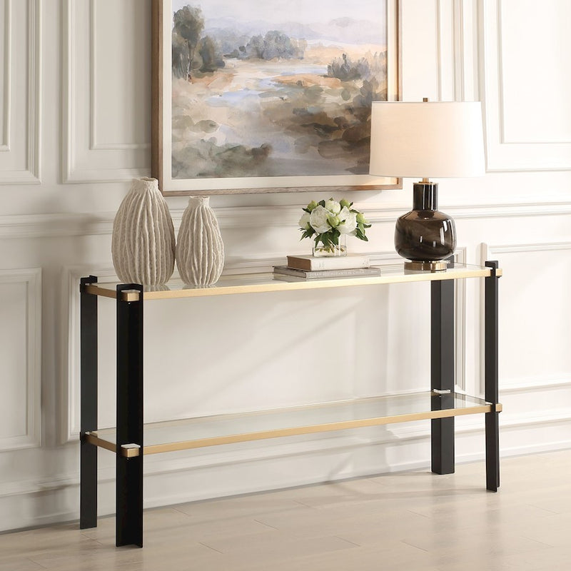 Uttermost Cunene Contemporary Console Table, Black/Gold