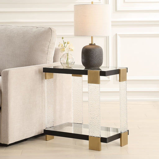 Uttermost Bendena Modern Side Table, Black/Brass