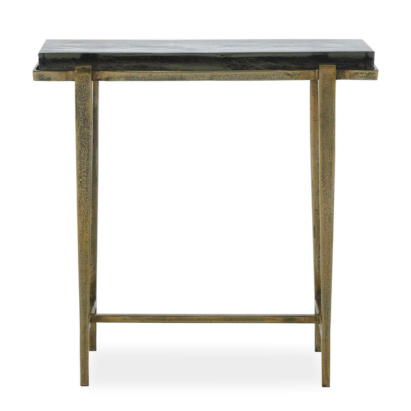 Uttermost Preston 24.8in Rectangular Accent Table | Antiqued Brass Aluminum Frame with Cast Glass Top | Living Room & Entryway | Model 50581