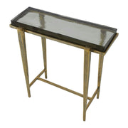 Uttermost Preston 24.8in Rectangular Accent Table | Antiqued Brass Aluminum Frame with Cast Glass Top | Living Room & Entryway | Model 50581