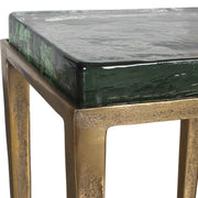 Uttermost Preston 12.2in Square Accent Table | Antiqued Brass Aluminum Frame with Cast Glass Top | Living Room & Bedroom | Model 50596