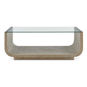 Uttermost Maeva Modern Glass Coffee Table | Ash Burl & Oak Veneer Curved Base | Living Room & Lounge | 46 x 28 x 17 in | Model 51156