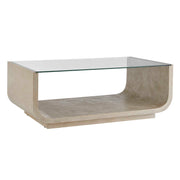 Uttermost Maeva Modern Glass Coffee Table | Ash Burl & Oak Veneer Curved Base | Living Room & Lounge | 46 x 28 x 17 in | Model 51156