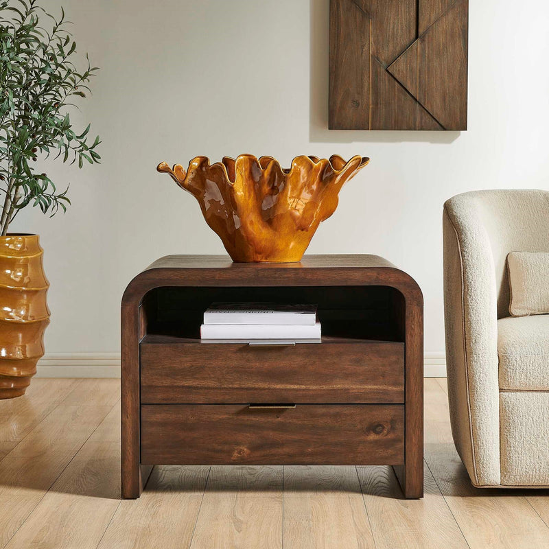 Uttermost Decatur Dark Walnut Side Table | Acacia Wood with Shelf & Drawers | Living Room & Bedroom | 30 x 19 x 23 in | Model 51158
