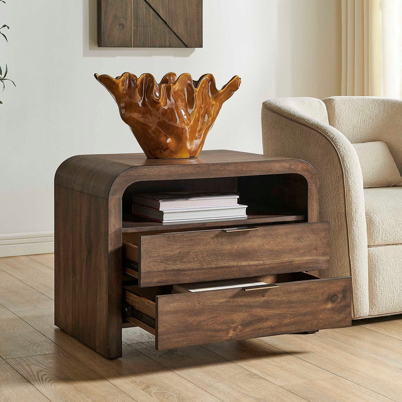 Uttermost Decatur Dark Walnut Side Table | Acacia Wood with Shelf & Drawers | Living Room & Bedroom | 30 x 19 x 23 in | Model 51158