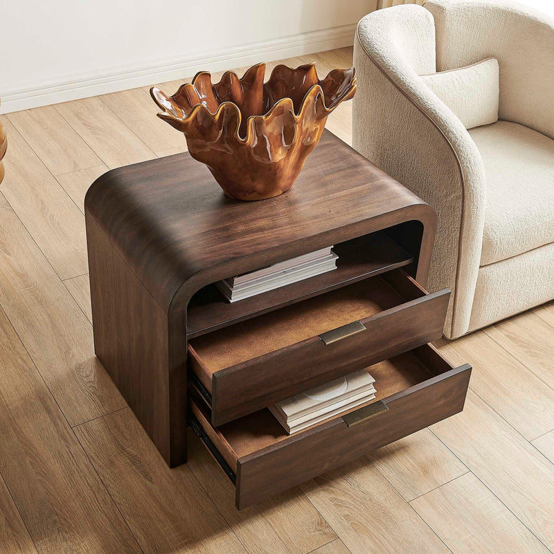 Uttermost Decatur Dark Walnut Side Table | Acacia Wood with Shelf & Drawers | Living Room & Bedroom | 30 x 19 x 23 in | Model 51158