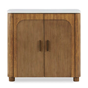 Uttermost Mebarak 32in Reeded 2 Door Cabinet | Honey Acacia & White Marble with Bronze Pulls | Living Room & Entryway Storage | Model 51159