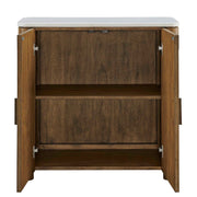 Uttermost Mebarak 32in Reeded 2 Door Cabinet | Honey Acacia & White Marble with Bronze Pulls | Living Room & Entryway Storage | Model 51159