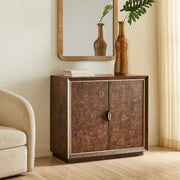 Uttermost Flores 36in 2-Door Cabinet | Mappa Burl Wood Walnut Finish with Brass Accents | Living Room & Entryway Storage | Model 51177