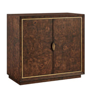 Uttermost Flores 36in 2-Door Cabinet | Mappa Burl Wood Walnut Finish with Brass Accents | Living Room & Entryway Storage | Model 51177