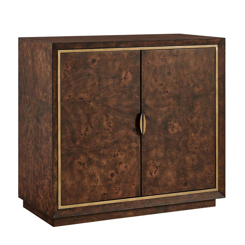 Uttermost Flores 36in 2-Door Cabinet | Mappa Burl Wood Walnut Finish with Brass Accents | Living Room & Entryway Storage | Model 51177