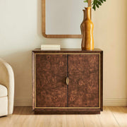Uttermost Flores 36in 2-Door Cabinet | Mappa Burl Wood Walnut Finish with Brass Accents | Living Room & Entryway Storage | Model 51177