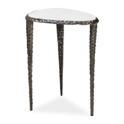 Uttermost Arnold 17.75in White Marble Accent Table | Cast Aluminum Hammered Dark Bronze Base | Living Room & Bedroom Side Table | Model 51178