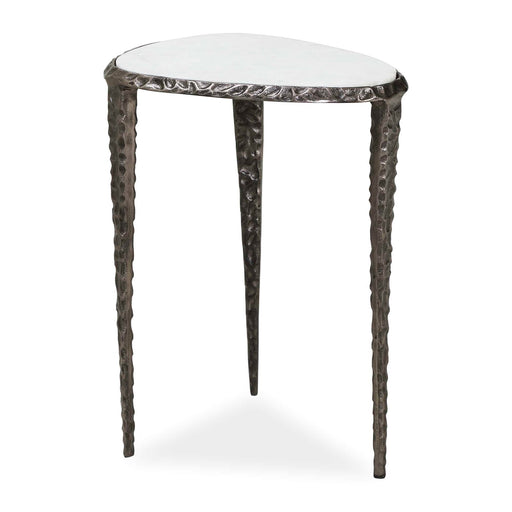 Uttermost Arnold 17.75in White Marble Accent Table | Cast Aluminum Hammered Dark Bronze Base | Living Room & Bedroom Side Table | Model 51178