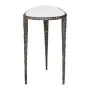 Uttermost Arnold 17.75in White Marble Accent Table | Cast Aluminum Hammered Dark Bronze Base | Living Room & Bedroom Side Table | Model 51178