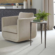 Uttermost Arnold 17.75in White Marble Accent Table | Cast Aluminum Hammered Dark Bronze Base | Living Room & Bedroom Side Table | Model 51178