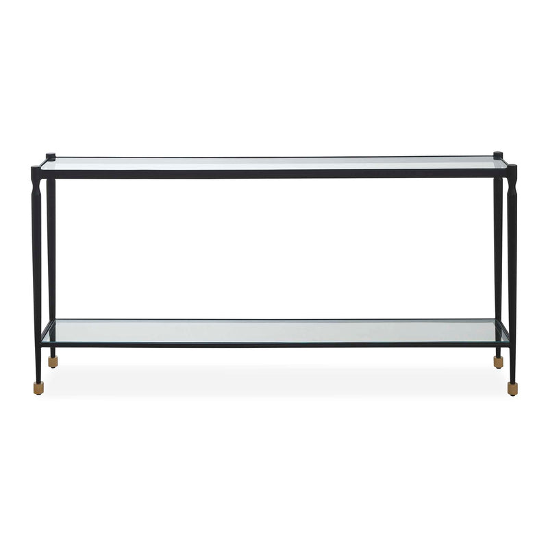 Uttermost Javana 60in Console Table | Iron Frame with Brass Accents and Tempered Glass Shelves | Entryway & Living Room | Model 51202